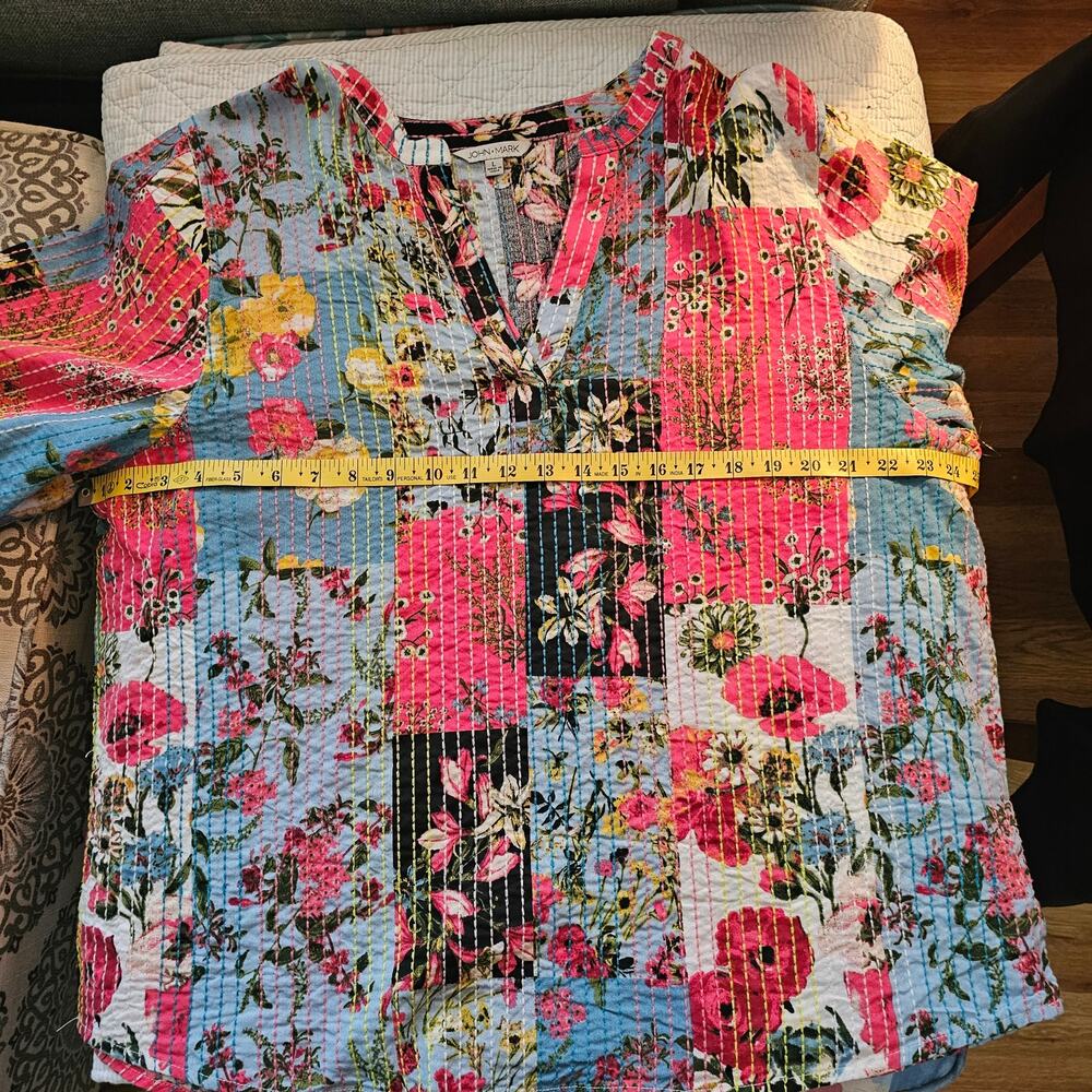 John Mark Patchwork Floral Quilted Top Size L Boh… - image 7